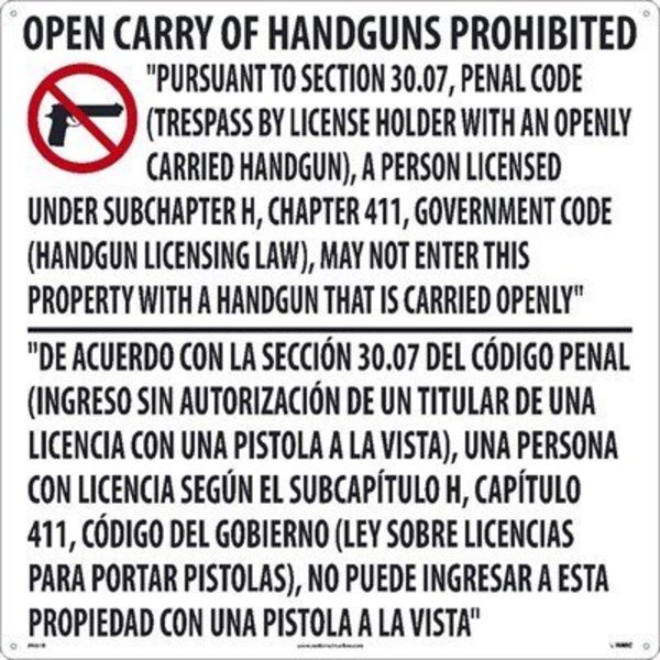 Nmc Texas Open Carry Handgun Prohibited Sign M461R